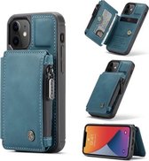 CaseMe C20 multifunctionele pc + TPU beschermhoes met houder & kaartsleuf & portemonnee voor iPhone 12 mini (blauw)