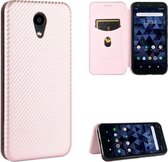 Voor Kyocera DIGNO BX Koolstofvezel Textuur Magnetische Horizontale Flip TPU + PC + PU lederen tas met kaartsleuf (roze)