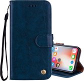 Voor iPhone X / XS Business Style Oil Wax Texture Horizontale Flip lederen tas met houder & kaartsleuven & portemonnee (blauw)