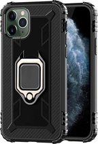 Voor iPhone 11 Pro Max koolstofvezel beschermhoes met 360 graden roterende ringhouder (zwart)