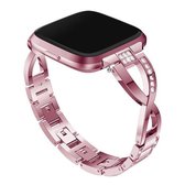 X-vormige diamanten bezaaide massieve roestvrijstalen polsband horlogeband voor Fitbit Versa Lite (roze)