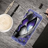 Voor Samsung Galaxy A02s schokbestendig geverfd transparant TPU beschermhoes (grote paarse vlinder)