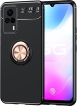 Voor vivo S9e metalen ringhouder 360 graden roterende TPU-hoes (zwart + roségoud)