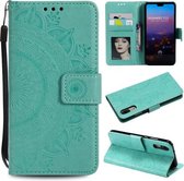 Voor Huawei P20 Totem Bloem Reliëf Horizontale Flip TPU + PU lederen tas met houder & kaartsleuven & portemonnee (groen)
