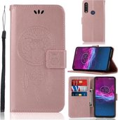 Voor Motorola Moto P40 Power Wind Chime Owl Embossing Pattern Horizontale Flip Leather Case, met houder & kaartsleuven & portemonnee (Rose Gold)