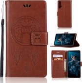 Windgong Uil Embossing Patroon Horizontale Leren Flip Case met Houder & Kaartsleuven & Portemonnee Voor Huawei Honor 20 (Bruin)