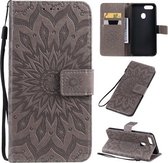 Voor OPPO A5 / A35 Geperst Afdrukken Zonnebloempatroon Horizontale Flip PU lederen tas met houder & kaartsleuven & portemonnee & lanyard (grijs)