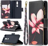 Voor Nokia 2.4 Gekleurde Tekening Patroon Rits Horizontale Flip Leren Case met Houder & Kaartsleuven & Portemonnee (Lotus)