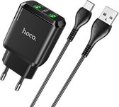 hoco N6 Charmer Dual Ports QC 3.0 USB-snellaadlader met USB naar USB-C / Type-C datakabel, EU-stekker (zwart)