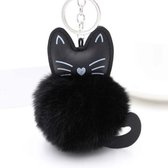 Fluffy Rabbit Fur Ball Cat Head Doll Toy Pompom pluche sleutelhangers (zwart)