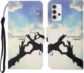 Voor Samsung Galaxy A32 5G Gekleurde Tekening Patroon Horizontale Flip Leren Case met Houder & Kaartsleuven & Portemonnee & Lanyard (Liefdesgebaar)