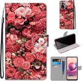 Voor Xiaomi Redmi Note 10 4G / Note 10s Gekleurde tekening Cross Texture Horizontale Flip PU lederen tas met houder & kaartsleuven & portemonnee & lanyard (Pink Rose Garden)