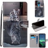 Voor Nokia 1.4 Gekleurde Tekening Cross Textuur Horizontale Flip PU Lederen Case met Houder & Kaartsleuven & Portemonnee & Lanyard (Kat Wordt Tijger)