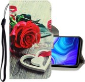 Voor Geschikt voor Xiaomi Redmi 9 3D Gekleurde Tekening Horizontale Flip PU lederen tas met houder & kaartsleuven & portemonnee (rode roos)