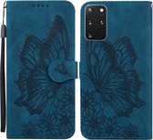 Voor Samsung Galaxy S20 + Retro Skin Feel Butterflies Embossing Horizontale Flip Leather Case met houder & kaartsleuven & portemonnee (blauw)