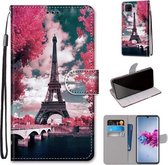 Voor ZTE Axon 11 5G Gekleurde Tekening Cross Textuur Horizontale Flip PU Lederen Case met Houder & Kaartsleuven & Portemonnee & Lanyard (Pink Flower Tower Bridge)