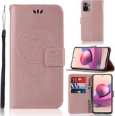 Voor Xiaomi Redmi Note 10S Windgong Uil Embossing Patroon Horizontale Flip Leren Case met Houder & Kaartsleuven & Portemonnee (Rose Goud)