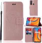 Voor OPPO Realme 5 / C3 Windgong Uil Embossing Patroon Horizontale Flip Leren Case, met Houder & Kaartsleuven & Portemonnee (Rose Goud)