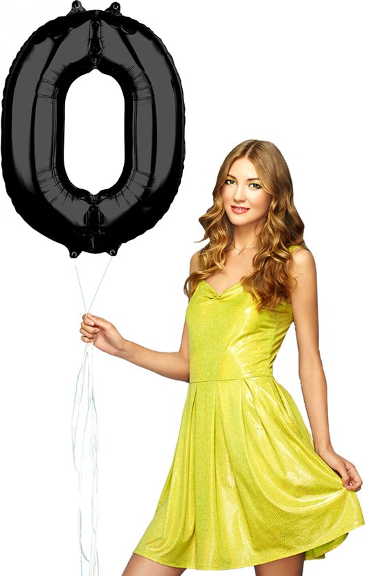 Ballon Foil Numéro 0 Noir XL 86cm vide