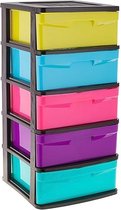 Ladeblok/bureau organizer met 5x lades multi-color/zwart - L40 x B39 x H81 cm - Opruimen/opbergen laatjes