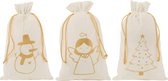 J-Line Zak Kerst Engel/Kerstboom/Sneeuwman Velvet Wit/Goud Medium Assortiment Van 3