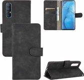 Voor OPPO Reno3 Pro 5G Effen Kleur Huidgevoel Magnetische Gesp Horizontale Flip Kalf Textuur PU Lederen Case met Houder & Kaartsleuven & Portemonnee (Zwart)