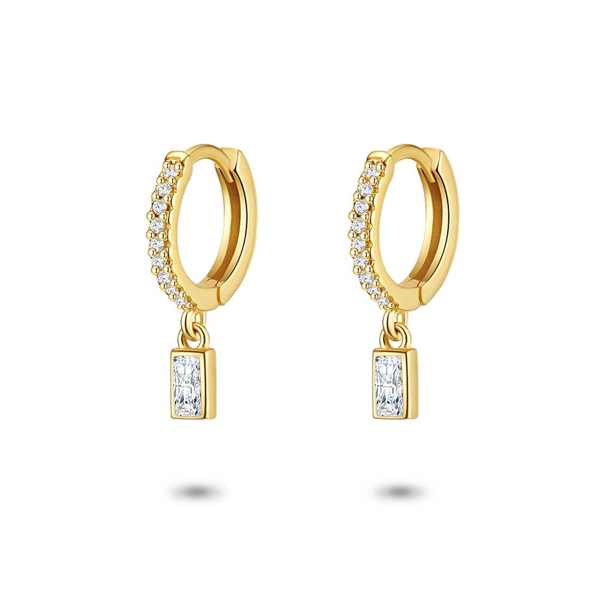 Twice As Nice Oorbellen in 18kt verguld zilver, oorring, witte zirkonia, hangende wit baguette zirkonia