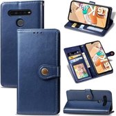 Voor LG K41S retro effen kleur lederen gesp telefoonhoes met lanyard & fotolijst & kaartsleuf & portemonnee & standaardfunctie (blauw)