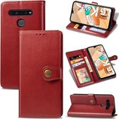 Voor LG K41S retro effen kleur lederen gesp telefoonhoes met lanyard & fotolijst & kaartsleuf & portemonnee & standaardfunctie (rood)