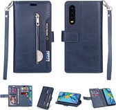 Voor Huawei P30 Multifunctionele Rits Horizontale Flip Leren Case met Houder & Portemonnee & 9 Kaartsleuven & Lanyard (Blauw)