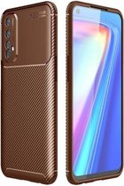 Voor Huawei Y7a / P smart 2021 koolstofvezel textuur schokbestendig TPU-hoesje (bruin)