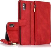 Skin-feel Crazy Horse Texture Rits Portemonnee Tas Horizontale Flip Leren Case met Houder & Kaartsleuven & Portemonnee & Lanyard Voor iPhone XS Max (Rood)