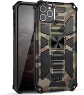 Camouflage Armor schokbestendig TPU + PC magnetische beschermhoes met houder voor iPhone 11 Pro Max (legergroen)