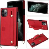 Voor iPhone 11 Pro polsband PU + TPU schokbestendige beschermhoes met crossbody lanyard & houder & kaartsleuf (rood)