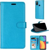 Voor Alcatel 1S (2021) Pure kleur horizontaal Flip PU lederen tas met houder & kaartsleuven & portemonnee & fotolijst (blauw)