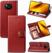 Voor Geschikt voor Xiaomi Poco X3 NFC Retro effen kleur lederen gesp telefoonhoes met lanyard & fotolijst & kaartsleuf & portemonnee & standaardfunctie (rood)