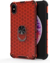 Voor iPhone XR schokbestendige honingraat pc + TPU ringhouder beschermhoes (rood)