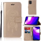 Voor Xiaomi Mi 10 Lite 5G Windgong Uil Embossing Patroon Horizontale Flip Leren Case met Houder & Kaartsleuven & Portemonnee (Goud)