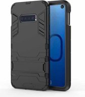 Schokbestendige pc + TPU-hoes voor Galaxy S10e, met houder (zwart)