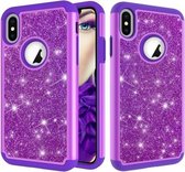 Glitterpoeder Contrast-huid Schokbestendig siliconen + pc-beschermhoes voor iPhone X / XS (paars)