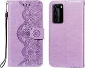 Voor Huawei P40 Pro Flower Vine Embossing Pattern Horizontale Flip Leather Case met Card Slot & Holder & Wallet & Lanyard (Purple)