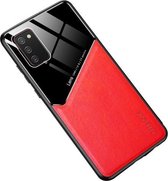 Voor Samsung Galaxy A02s All-inclusive leer + organisch glas beschermhoes met metalen ijzeren plaat (rood)