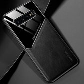 Voor Samsung Galaxy S10 All-inclusive leer + organisch glas beschermhoes met metalen ijzeren plaat (zwart)