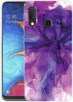 Voor Samsung Galaxy A20e marmeren schokbestendige TPU beschermhoes (abstract paars)