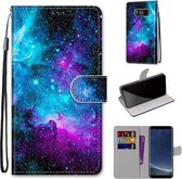 Voor Samsung Galaxy S8 Gekleurde Tekening Cross Textuur Horizontale Flip PU Lederen Case met Houder & Kaartsleuven & Portemonnee & Lanyard (Paars Groene Sterrenhemel)