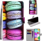 Voor Samsung Galaxy A41 Gekleurde Tekening Cross Textuur Horizontale Flip PU Lederen Case met Houder & Kaartsleuven & Portemonnee & Lanyard (Kleurrijke Laagcake)