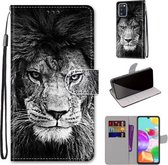 Voor Samsung Galaxy A41 Gekleurde Tekening Cross Textuur Horizontale Flip PU Lederen Case met Houder & Kaartsleuven & Portemonnee & Lanyard (Zwart-witte Leeuwenkop)