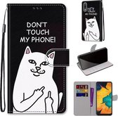 Voor Samsung Galaxy A30 & A20 Gekleurde tekening Cross Texture Horizontale Flip PU lederen tas met houder & kaartsleuven & portemonnee & lanyard (middelvinger witte kat)