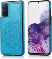 Voor Samsung Galaxy S20 dubbele gesp Mandala patroon PU + TPU beschermhoes met kaartsleuven & houder & fotolijst (blauw)