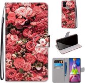 Voor Samsung Galaxy M51 Gekleurde Tekening Cross Textuur Horizontale Flip PU Lederen Case met Houder & Kaartsleuven & Portemonnee & Lanyard (Pink Rose Garden)